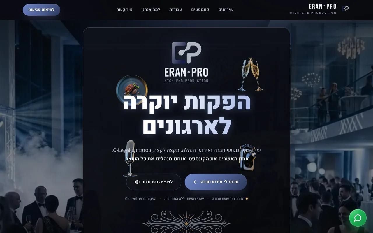 אתר ERAN PRO, הפקת אירועים יוקרתית לארגונים